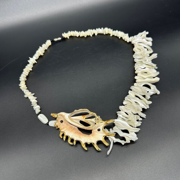 Jewelry - Mother Of Pearl Necklace Sliced Lambis Shell Statement Jewelry Beach Seashell